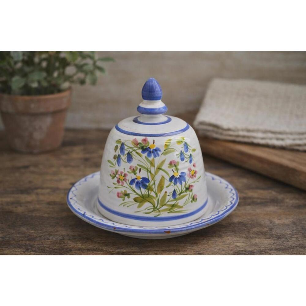 Handpainted Faience Style Studio Pottery Butter Dish/Cheese Dome Signed